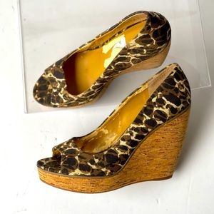 Nine West Leopard Wedge Sandal Platform Heels, Sz 8M